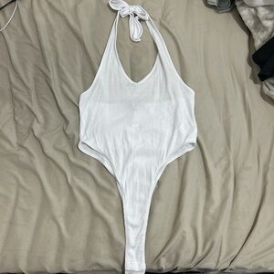 White Halter tie Bodysuit